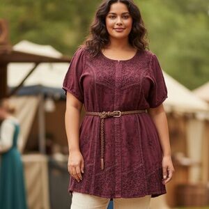 Holy Clothing 100% Viscose Ox Blood Burgundy Short Sleeve Celtic Top